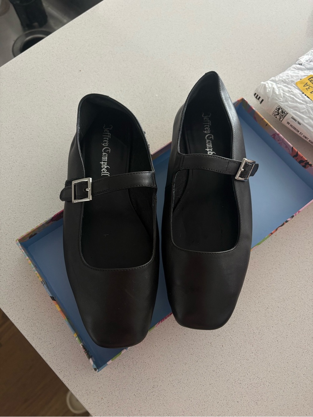 Jeffrey Campbell Black Mary Jane Square Toe Flats